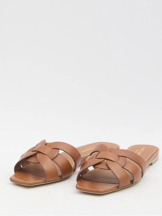 Tribute Smooth Leather Flat Mules Amber - SAINT LAURENT - BALAAN 3