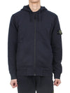 Garment Dyed Cotton Fleece Full Zip Hooded Jacket Navy - STONE ISLAND - BALAAN 3