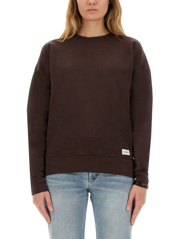 Crew Neck Sweatshirt Taupe Fonce - SAINT LAURENT - BALAAN 2