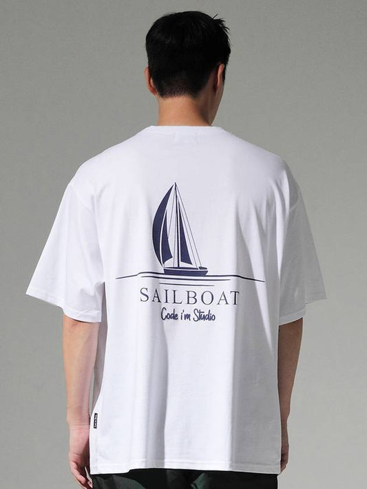 Single sailboat forearm print overfit short sleeve t shirt white - CODE I'M - BALAAN 2