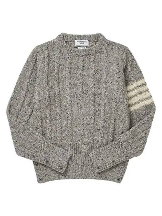 Donegal Twist Cable 4-Bar Classic Crewneck Knit Top Light Grey - THOM BROWNE - BALAAN 2