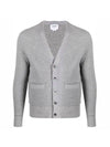 Pique V-Neck Cashmere Cardigan Light Grey - THOM BROWNE - BALAAN 1