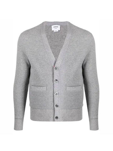 cashmere pique V-neck cardigan light gray - THOM BROWNE - BALAAN.