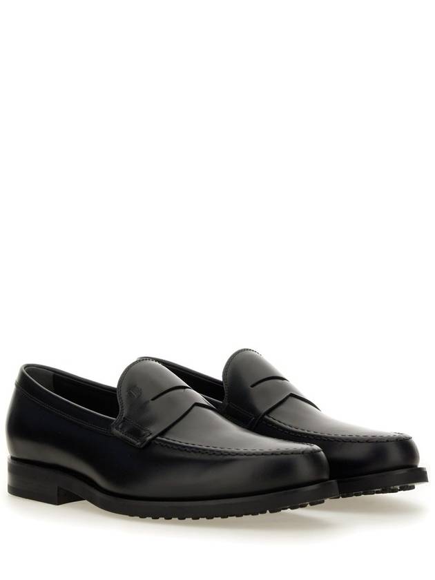 Men's Stamped Monogram Semi Glossy Leather Loafers Black - TOD'S - BALAAN 7