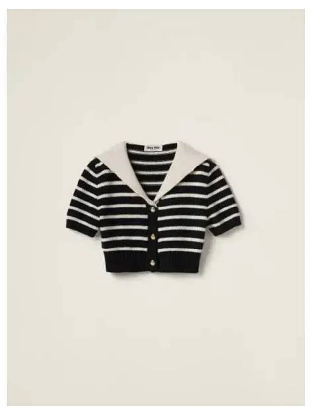 Cashmere Knit Stripe Motif Cardigan Black Tan - MIU MIU - BALAAN 2