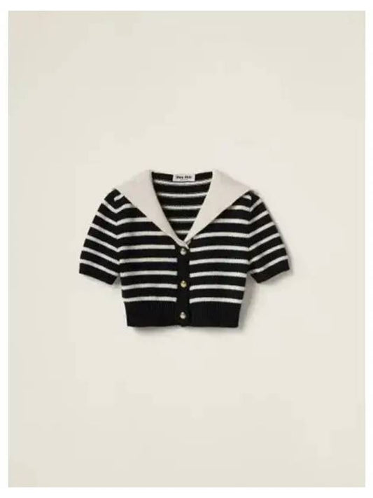 Cashmere Knit Stripe Motif Cardigan Black Tan - MIU MIU - BALAAN 2