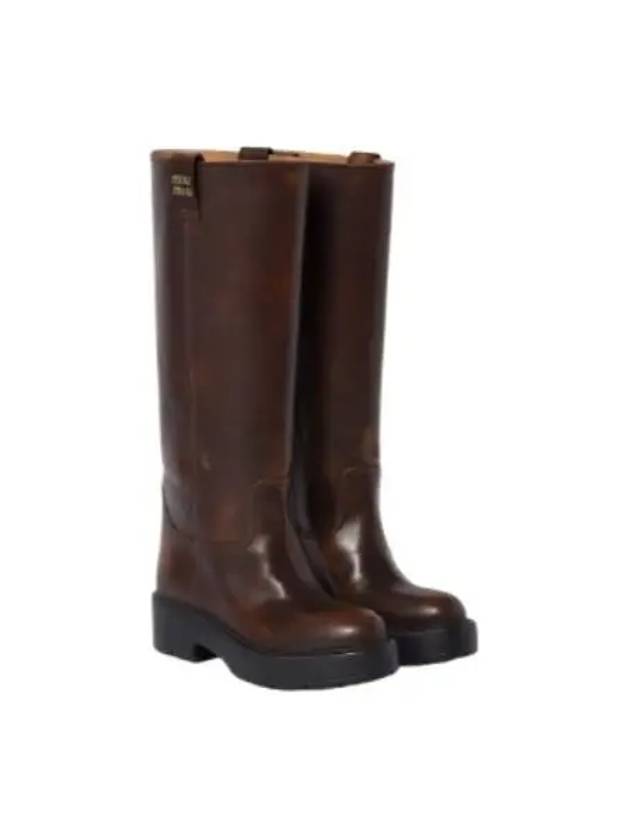 Logo Fume Leather Middle Boots Brown - MIU MIU - BALAAN 2