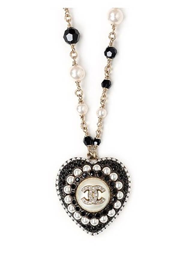 CC Heart Pearl Crystal Necklace Black Gold - CHANEL - BALAAN 3