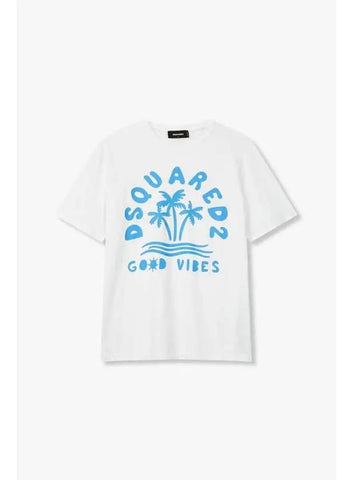 Men s Palm Tree Logo Crew Neck T Shirt White - DSQUARED2 - BALAAN 1