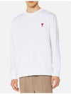 Small Heart Logo Long Sleeve T-Shirt White - AMI - BALAAN 3