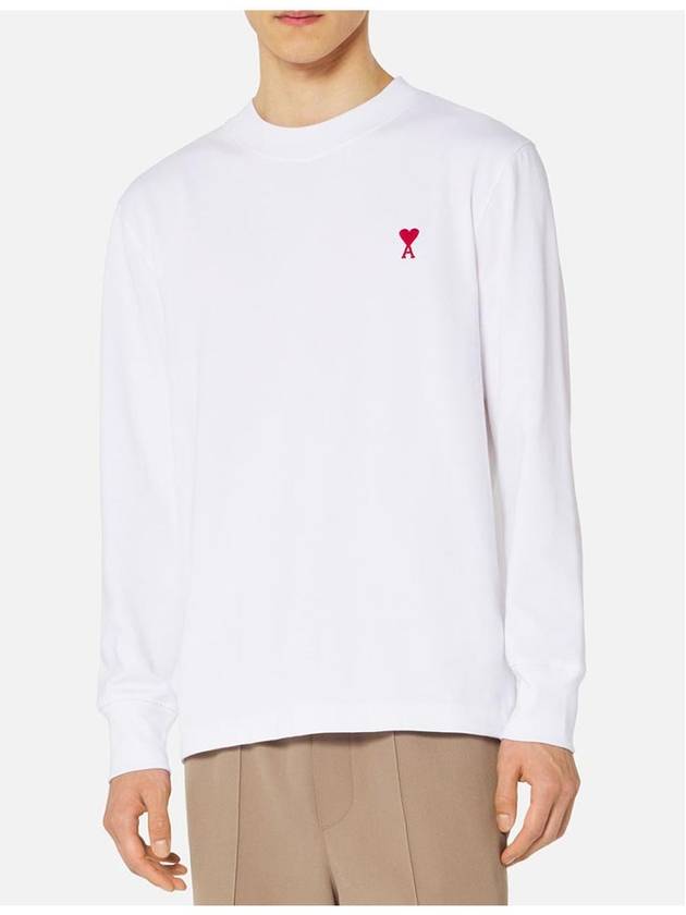 Small Heart Logo Long Sleeve T-Shirt White - AMI - BALAAN 3