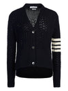 V-Neck Diagonal Pointelle Wool Cardigan Navy - THOM BROWNE - BALAAN 2