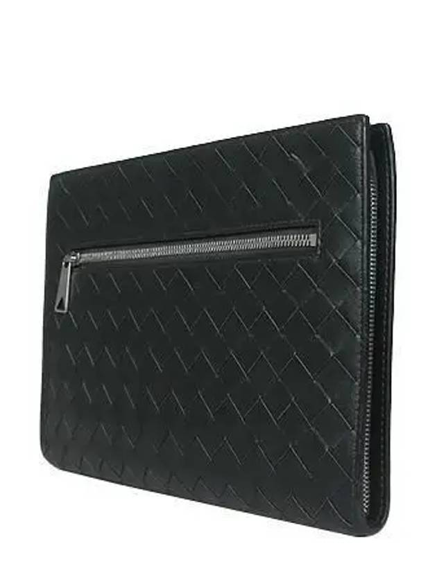 693675 Small Intrecciato Dark Green Document Case Clutch Bag - BOTTEGA VENETA - BALAAN 3