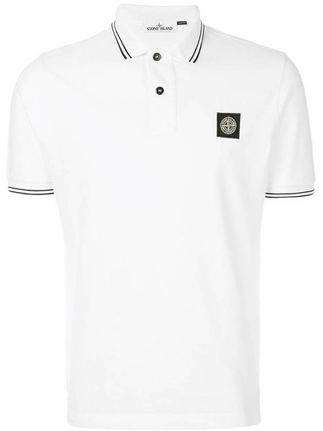 Men's Two Line Wappen Patch Cotton Short Sleeve Polo Shirt White - STONE ISLAND - BALAAN 1