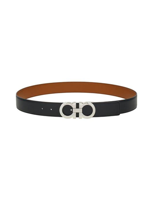 Gancini Buckle Reversible Leather Belt Black - SALVATORE FERRAGAMO - BALAAN 1