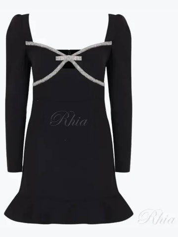 Rhinestone bow trimming dress RS24 030S B Black - SELF PORTRAIT - BALAAN 1