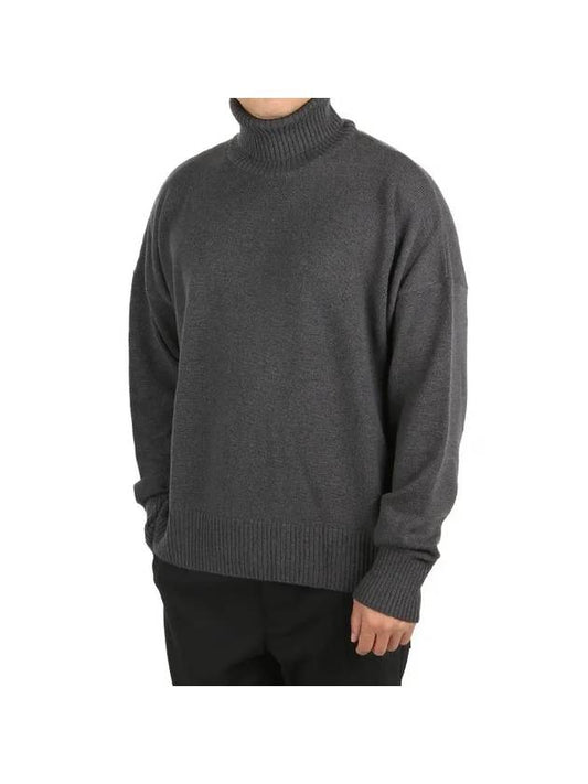 Oversized Fit Cashmere Wool Turtleneck Grey - AMI - BALAAN 1