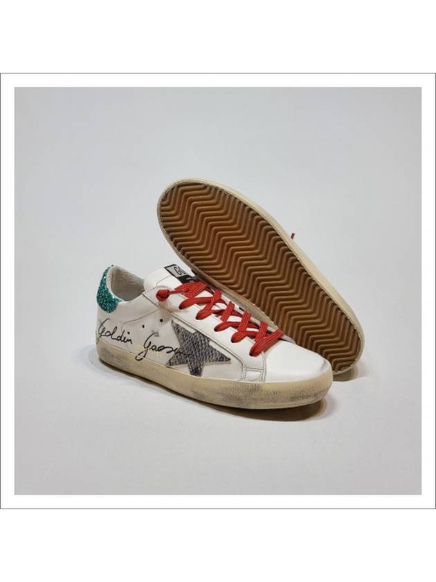 Women's Python Star Green Glitter Tab Superstar Sneakers White - GOLDEN GOOSE - BALAAN 10