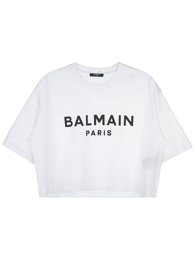 Logo Print Cotton Cropped Short Sleeve T-shirt White - BALMAIN - BALAAN 2