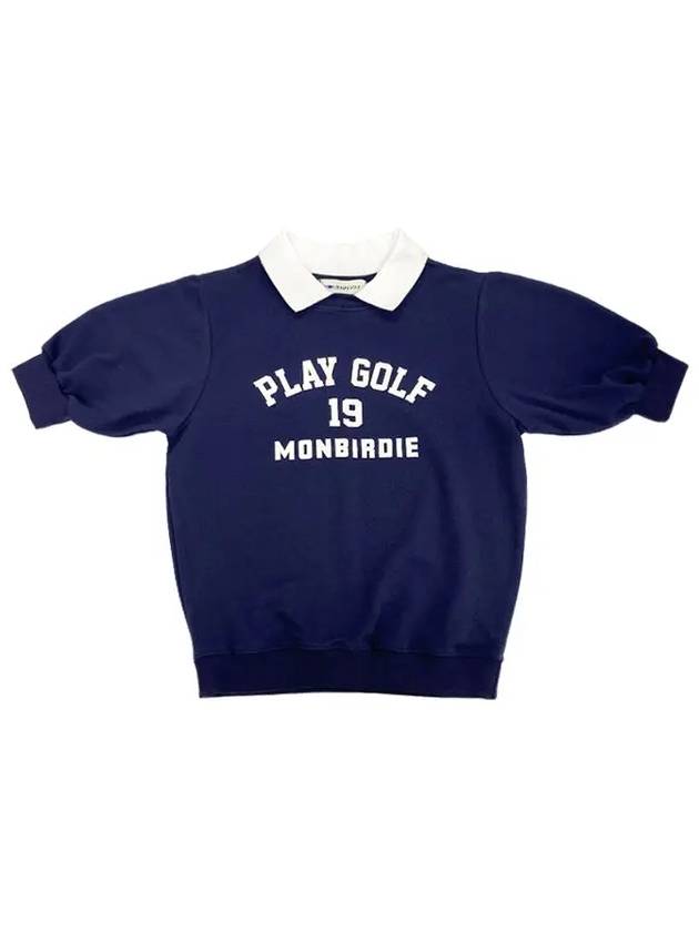 Women's Play Golf Collar Neck Short Sleeve T-Shirt Navy - MONBIRDIE GOLF - BALAAN 7