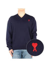 Heart Logo V-Neck Knit Top Navy - AMI - BALAAN 2