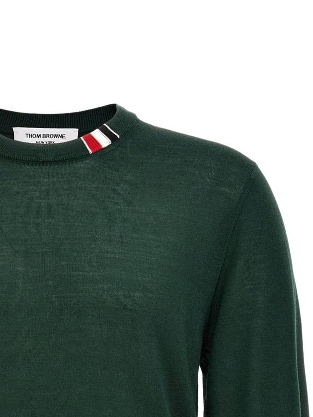 Intarsia Stitch Crew Neck Merino Wool Knit Top Green - THOM BROWNE - BALAAN 4