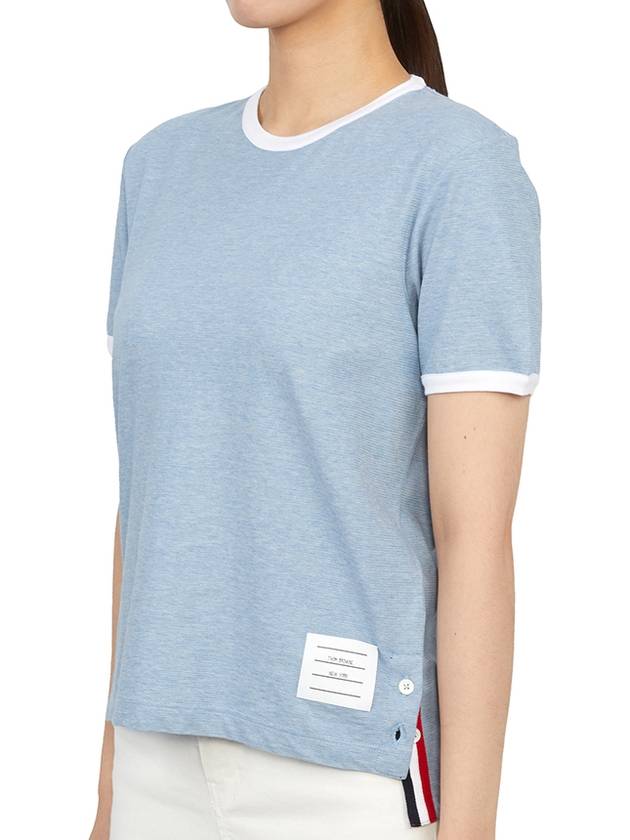 Women's Melange Jersey Ringer Short Sleeve T-Shirt Light Blue - THOM BROWNE - BALAAN 3