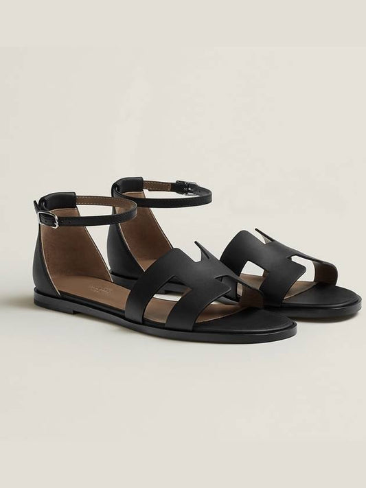 Santorini Sandal Calfskin & Noir - HERMES - BALAAN 2