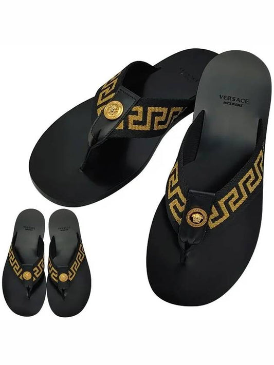 Men's Greca Flip Flops Black Gold - VERSACE - BALAAN 2