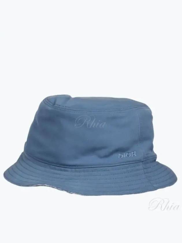 Embroidered Logo Reversible Cotton Bucket Hat Blue - DIOR - BALAAN 2