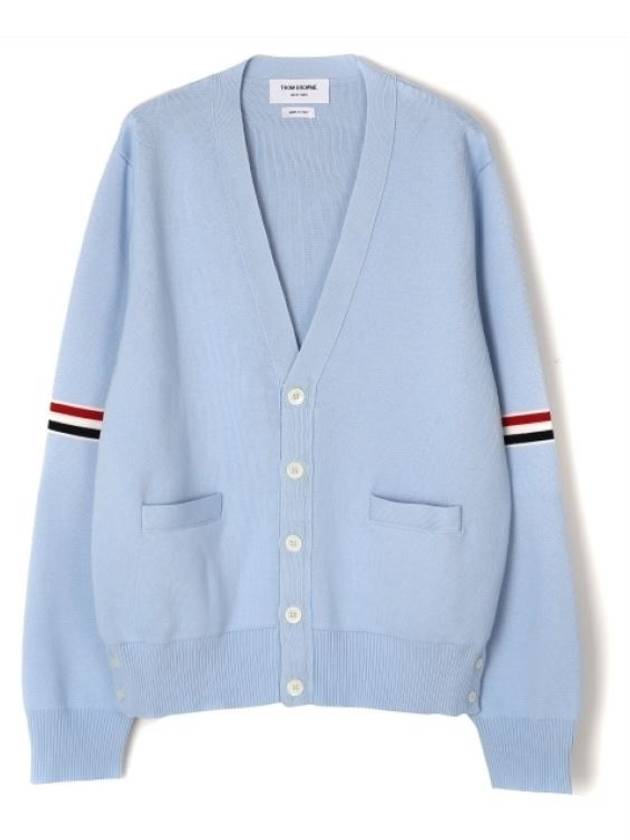 Milano Stitch Sprite Armband Cotton V-neck Cardigan Light Blue - THOM BROWNE - BALAAN 2