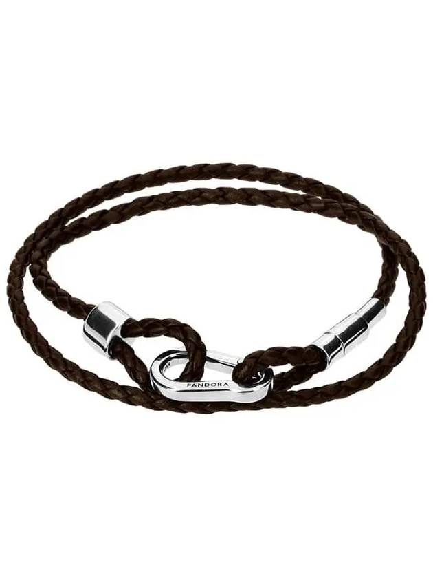 Moments Brown Braided Double Leather Bracelet Black - PANDORA - BALAAN 6