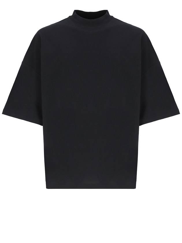 Mock Neck Cotton Short Sleeve T-Shirt Indigo - JIL SANDER - BALAAN 2