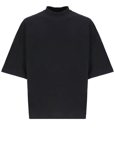 Mock Neck Cotton Short Sleeve T-Shirt Indigo - JIL SANDER - BALAAN 2