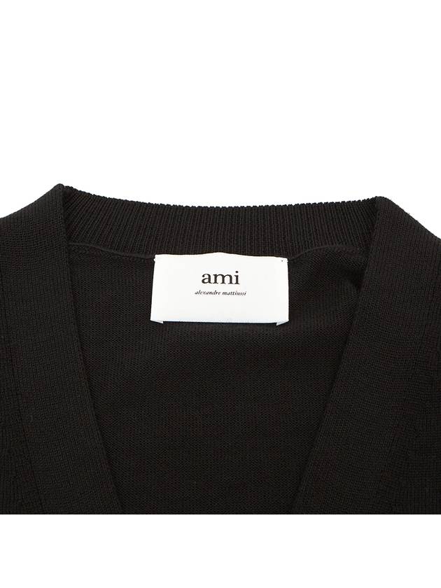 Small Heart Logo Merino Wool Cardigan Noir - AMI - BALAAN 9