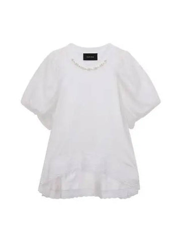 T shirt lace trimming tulle short sleeve black white - SIMONE ROCHA - BALAAN 1