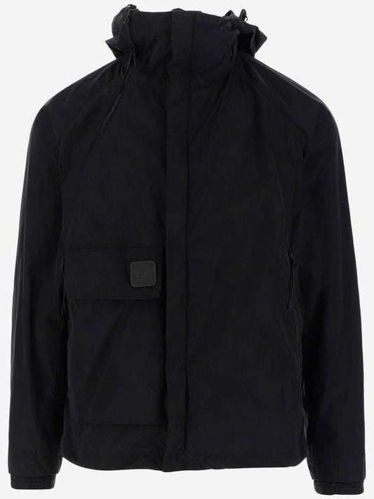 Men's Metropolis Logo Patch Pocket Hooded Jacket Black - CP COMPANY - BALAAN.