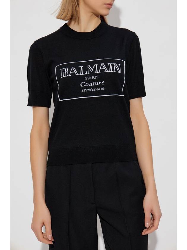 Balmain Wool Top With Embroidered Logo, Women's, Black - BALMAIN - BALAAN 3