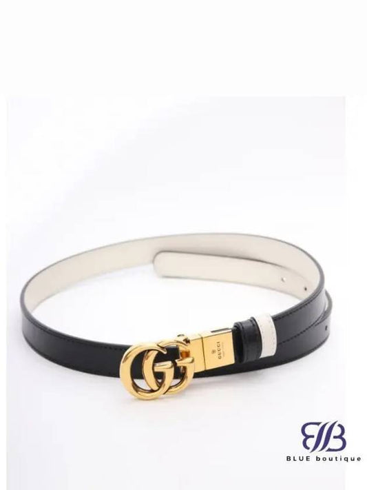 GG Marmont Reversible Thin Belt Black White - GUCCI - BALAAN 2