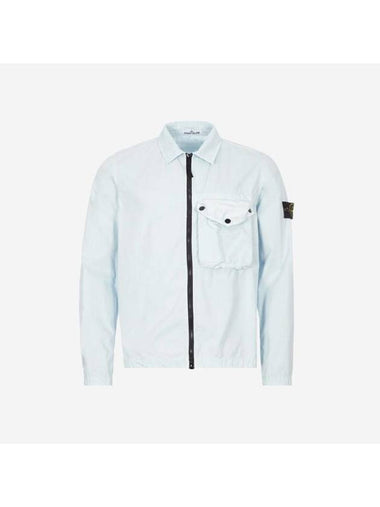 Men's Old Effect Overshirt Zip-Up Jacket Sky Blue - STONE ISLAND - BALAAN 1