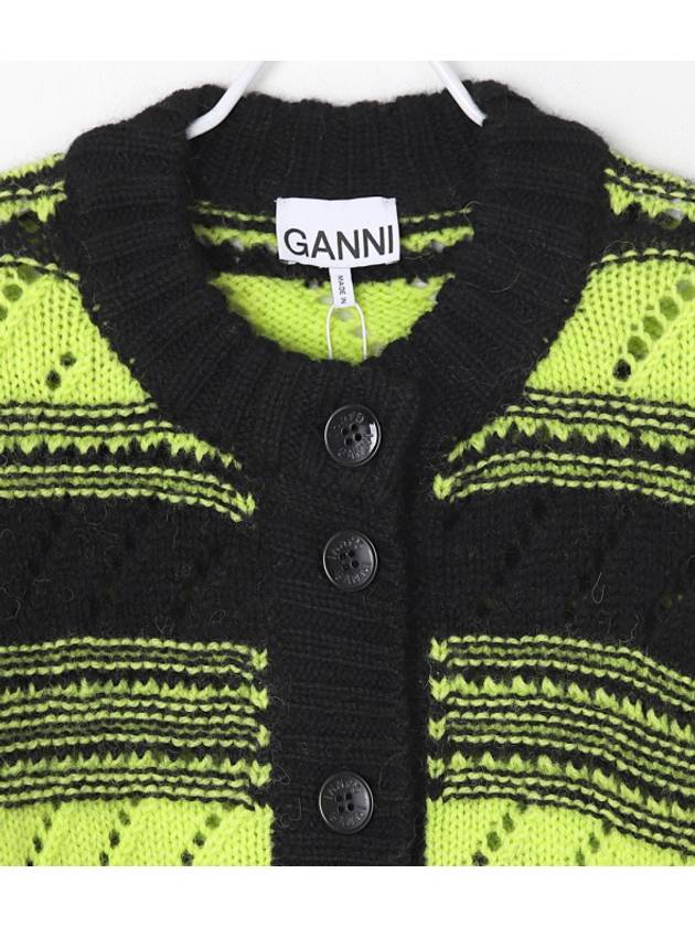 Logo Stripe Pattern Knit Cardigan Black - GANNI - BALAAN 4