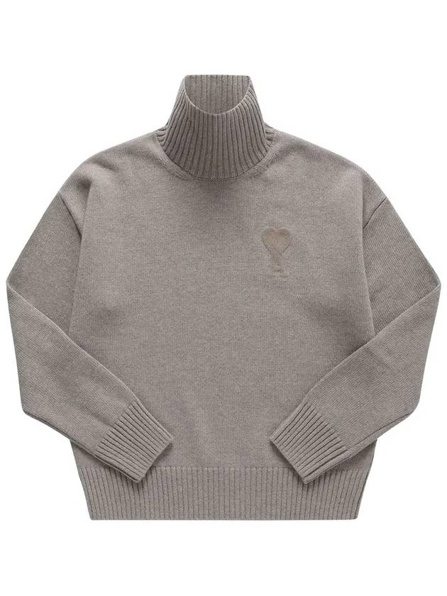 Logo Embroid Knit Turtleneck Beige - AMI - BALAAN 6