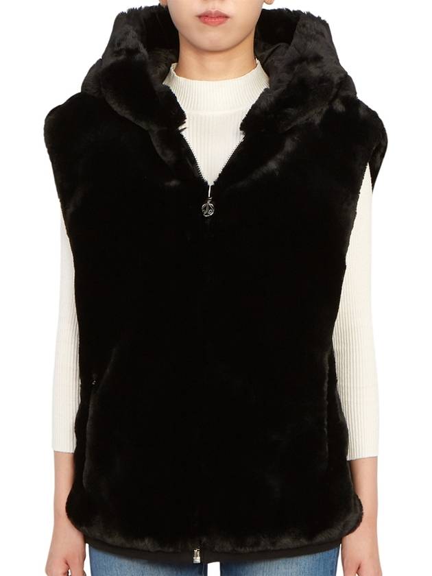 State Bunny Fur Hooded Vest Black - MOOSE KNUCKLES - BALAAN 3