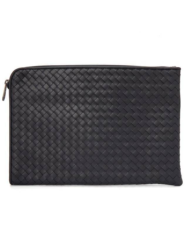 Intrecciato Weaving Zipper Medium Clutch Bag Midnight Blue - BOTTEGA VENETA - BALAAN 1