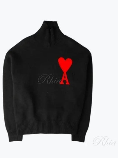 Heart Logo Knit Turtleneck Black - AMI - BALAAN 2