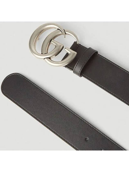 4mm GG Marmont Silver Tone Logo Buckle Smooth Leather Belt Black - GUCCI - BALAAN 1