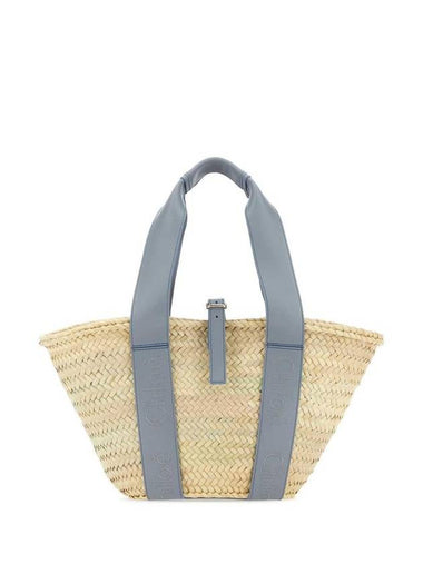 Sense Medium Raffia Basket Tote Bag Beige Stormblue - CHLOE - BALAAN 1