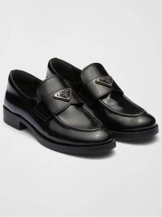 Triangle Logo Brush Leather Loafers Black - PRADA - BALAAN 2