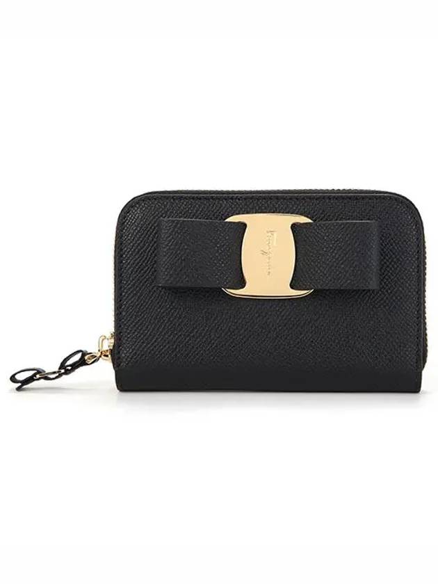 Vara Bow Zipper Card Wallet Black - SALVATORE FERRAGAMO - BALAAN 2