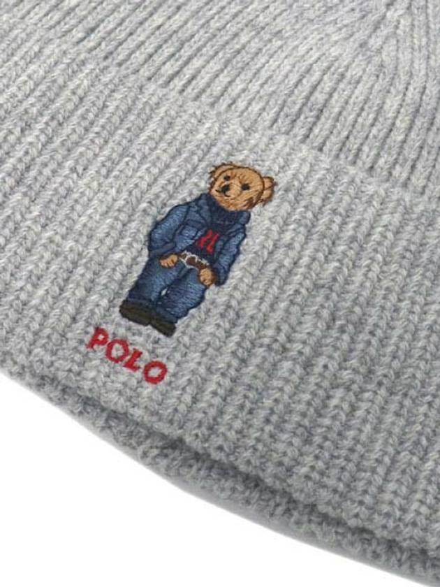 Bear Rib Knit Beanie Grey - POLO RALPH LAUREN - BALAAN 4